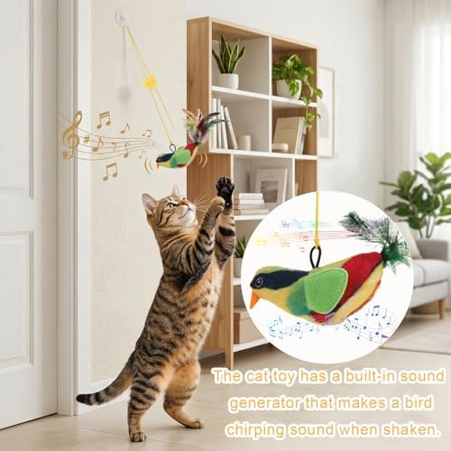 4 Pcs Interactive Cat Toys for Indoor Cats, Chirping Bird Cats Feather Toys, Flying Bird Cat Toys, Chase Exercise Door Frame Toy for Bored Kittens Adult Cats - Image 4