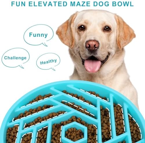 TOBYTO Slow Feeder Dog Bowls Large Medium Breed,Anti-Choking Slow Eating Dog Food Bowl,Non Slip Pet Slower Food Feeding Bowls Large Puzzle Slow Feeder Bloat Stop Maze Dog Dishes,Blue - Image 3