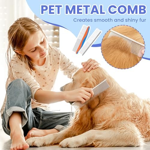 Self Cleaning Shedding Brush - 5-in-1 Professional Pet Grooming Kit Skin Friendly Grooming Tool for Dogs, Cats, and Puppies, Deshedding and Hair Removal for Long and Short Haired Pets,（Blue-Orange） - Image 3