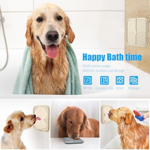Lick Mat for Dogs, Premium Lick Pad with Suction Cups for Dog Anxiety Relief, Slow Feeder Dog Bowls, Bathing, Grooming and Training (Beige, Grey, 2pack) - Image 3