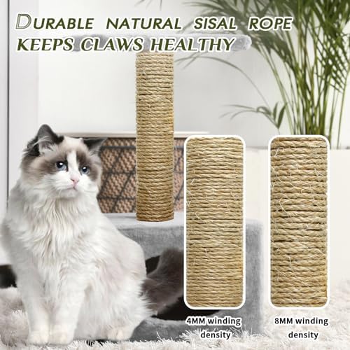 Cat Natural Sisal Rope 8mm 98-Feet for Scratching Post Tree Tower Replacement Repair and Replace, DIY Hemp Twine Rope for Cat Scratching Furniture Window Perch and Crafts Gardening Home Decorating - Image 4