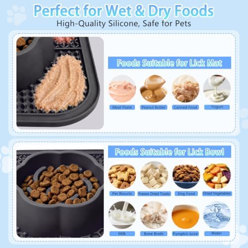 Slow Feeder Dog Bowls and Lick Mat for Dogs, Non-Slip Dog Bowl for Wet and Dry Food with Suction Cups for Slow Feeding & Anxiety Relief for Small to Large Dogs and Cats Gray - Image 3