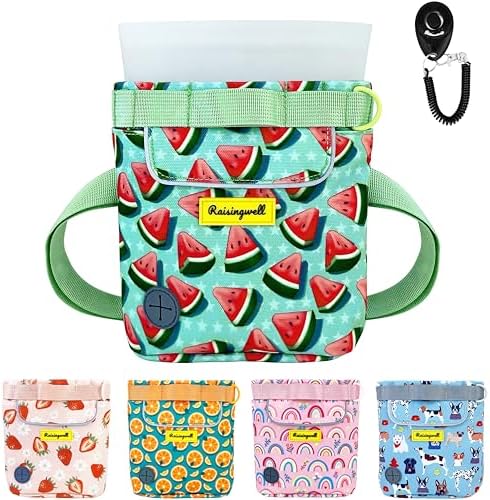Raisingwell Dog Treat Pouch for Pet Walking and Training with Clicker 2 Cup Silicone Bag Small Fanny Pack Holder for Puppy Snack Dispenser Kit for Leash and Outdoor Use (Watermelon) by Raisingwell