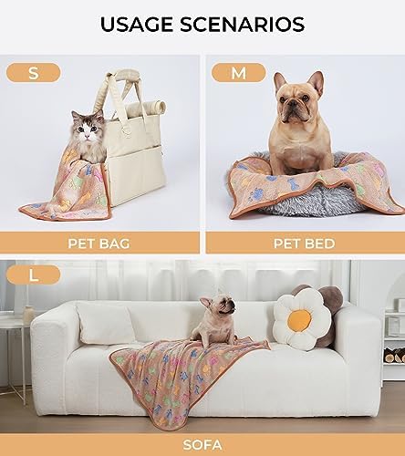 1 Pack 3 Blankets Super Soft Fluffy Cute Bone Pattern Pet Blanket Flannel Throw for Dog Puppy Cat Pink/Brown/Purple Small - Image 2
