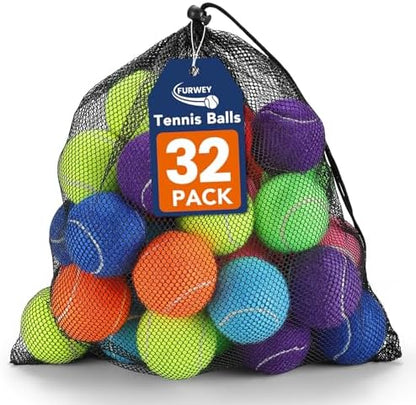 FURWEY Colorful Tennis Balls for Dogs, 2.5 inches, 32 Pack, Non Squeaky by FURWEY