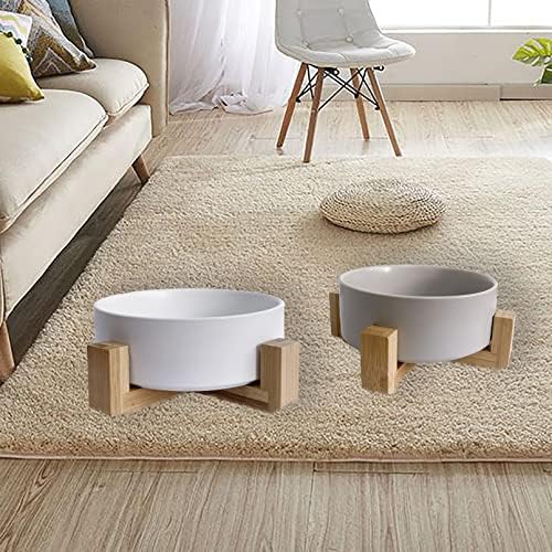 Ceramic Dog Cat Bowl with Wood Stand,Cat Food & Water Bowls Elevated Non-Spill Modern Cute Kitty Dishes Heavy Weighted Round Pet Dishes Set for Kitten Small Cat(White) - Image 7