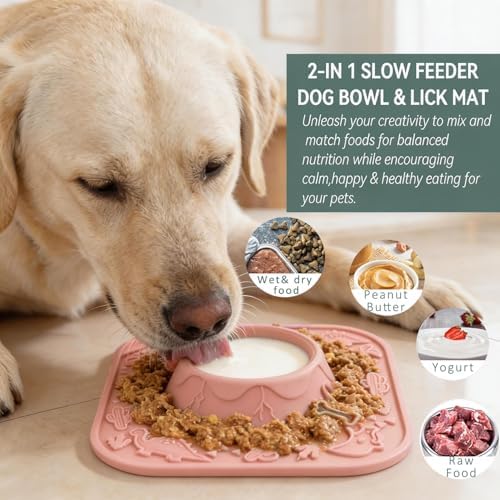 Lick Mat for Dog & Cat, Durable Silicone Licking Mat with Suction Cups, Easy-to-Clean, Chew-Proof, 2-in-1 Slow Feeder Pad Bowl for Dry & Wet Food, Puppy Enrichment Toy for Anxiety Relief, Pet Grooming - Image 2