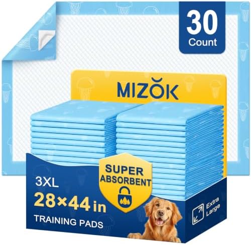 MIZOK XXL Pee Pads for Dogs Super Absorbent Extra Heavy Duty 28x44in 30Ct by MIZOK