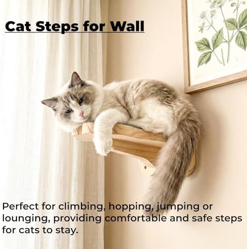 Tlence 3 Pack Cat Wall Shelves for Cats Steps, Wall Mounted Floating Cat Furniture with Non-Slip Felt, Cats Climbing Wall Stairs Perch for Jumping, Playing and Lounging, Holds up to 30lbs - Image 6