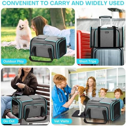 Pet Carrier, Large Soft Sided Expandable Travel Carrier with Steel Frame, Anti-Scratch Mesh, Removable Fleece Pad and Pockets for Cats, Dogs and Small Animals up to 15 lbs (Gray, 4 Sides Expandable) - Image 3
