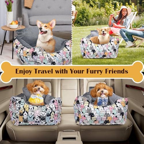 Dog Car Seats for Funny Fuzzy Pet Dogs Booster Car Seat Puppy Under 32 Lbs with Soft Plush Cushion&Washable Removable Cover - Image 6