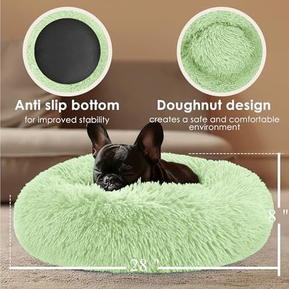 28in Large Dog Bed, Calming Donut Bed for Puppy and Kitten (Green) - Image 3