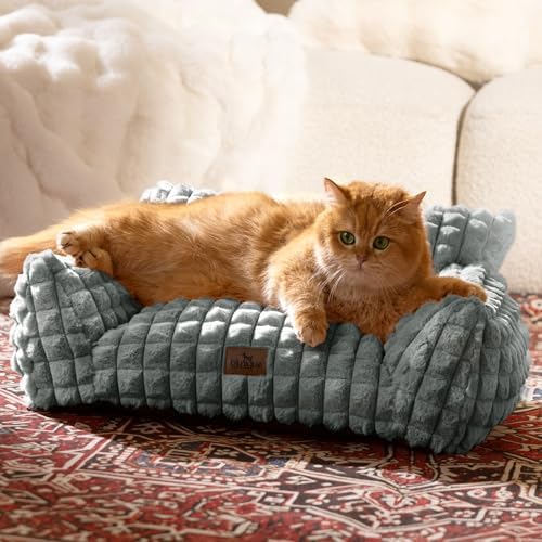 Cat Couch Bed with Fluffy Faux Rabbit Fur for Indoor Cats, 24 Inch by blunique