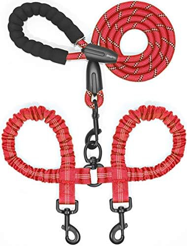 iYoShop Double Dog Leash, 360° Swivel, No Tangle, Large, 25-150 lbs, Red by iYoShop