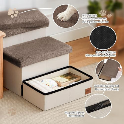 Love's cabin Dog Stairs for High Bed, Foldable Pet Stairs for Small Medium or Large Dogs Puppy with Storage for Bed or Couch, Cat Dog Steps Ramp with Zip up to 200 lbs, Brown, 3 Steps - Image 4