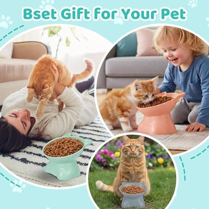 9 Pcs Plastic Raised Cat Bowls Bulk Elevated Tilted Dishes 15 Degrees Tilted Anti Vomiting Friendly Food Water Feeder Pet Slanted Stand Bowl for Indoor Cats Shelter (Cute,Vivid Color) - Image 5