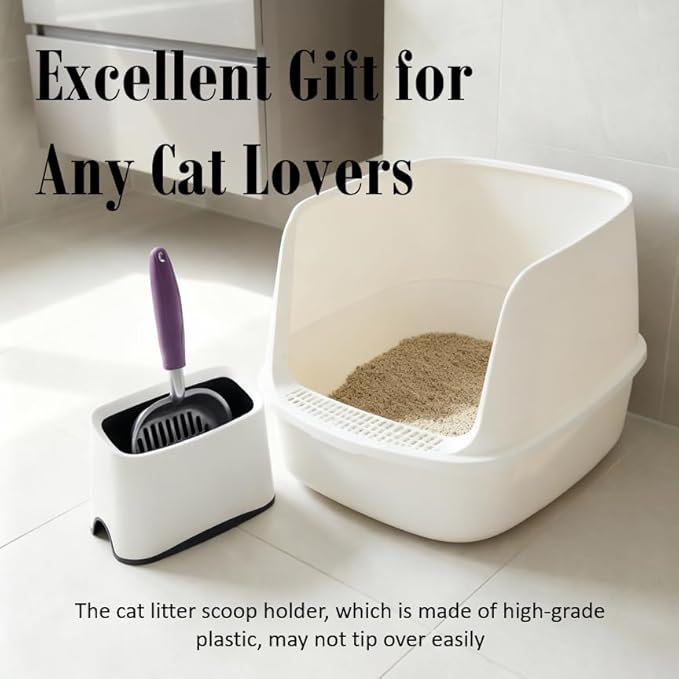 Heavy Duty Cat Litter Scoop with Holder - All Metal Cat Litter Scooper with Holder - Speed Sifter Litter Box Scooper Captures All Clumps - Aluminum Cats Litter Scooper (Purple)