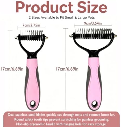 Pet Grooming Brush - Double-Sided Dematting Comb & Deshedding Tool for Dogs and Cats, Effortless Hair Removal, Ideal for Long-Haired Breeds, Reduce Shedding (1, Pink, Large) - Image 2