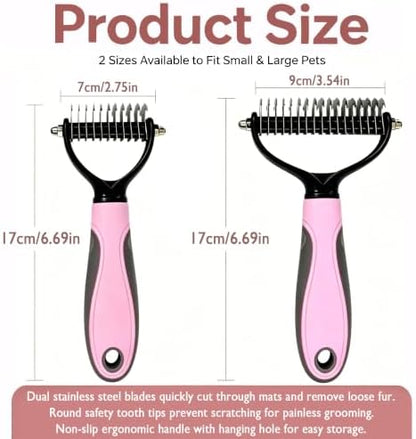 Pet Grooming Brush - Double-Sided Dematting Comb & Deshedding Tool for Dogs and Cats, Effortless Hair Removal, Ideal for Long-Haired Breeds, Reduce Shedding (1, Pink, Small) - Image 2