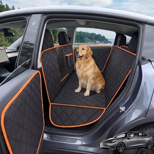 Dog Seat Cover for Tesla Model Y 2020–2026 Including Juniper and Model 3, Custom-Fit Waterproof Pet Hammock with Mesh Window and 2 Door Protectors by iBuddy