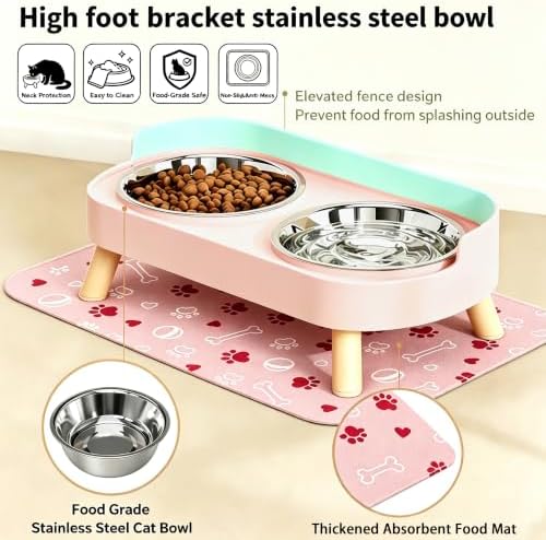 Elevated Dog Bowls with Mat, 2 Stainless Steel for Small Dogs Under 25 Lb - Image 4