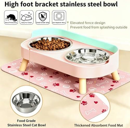 Elevated Dog Bowls with Mat, 2 Stainless Steel for Small Dogs Under 25 Lb - Image 4