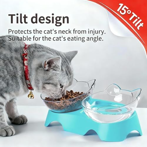 MILIFUN Cat Bowls, Cat Food Bowls Elevated Tilted, Anti Vomiting Kitty Bowl for Puppy and Bunny, Orthopedic Bowl for Indoor.(Blue) - Image 2