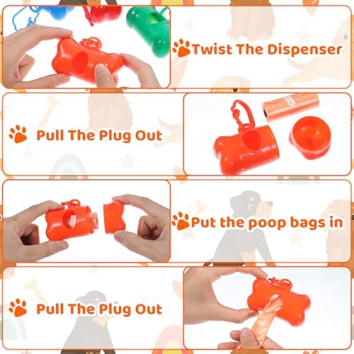 63 Pack Bone Shaped Poop Bag Dispenser, Dog Poop Waste Bag Holder Container with Hook, Leakproof Pet Waste Disposal Bags for Outdoor Pet Supplies 7 Colors - Image 4