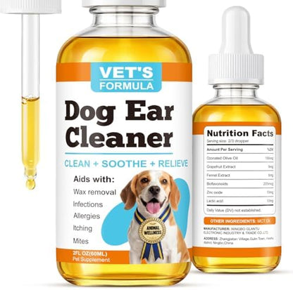 Dog Ear Cleaner and Infection Treatment,Natural Ear Drops for Dogs, Gentle Relief for Itching, Irritation, Wax Build-Up & Infections,Safe Ear Cleaning Solution for All Breeds & Ages by MNQAXZ