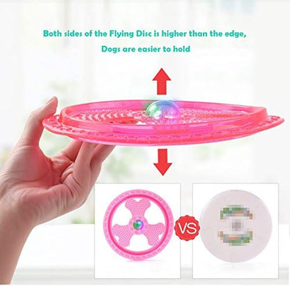 Flying Disc Dog Sport Toy with Flashing LED Lights, Light Up Pet Disk for Ultimate Night Time Play, Blue