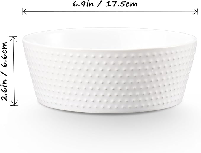 6.9" White Non-Slip Ceramic Dog Bowl, 33 Oz Heavy-Duty Dog Food/Water Dish, Pet Feeding Bowl for Small and Medium Dogs, Food Grade Porcelain Pet Feeder Bowl, Microwave and Dishwasher Safe