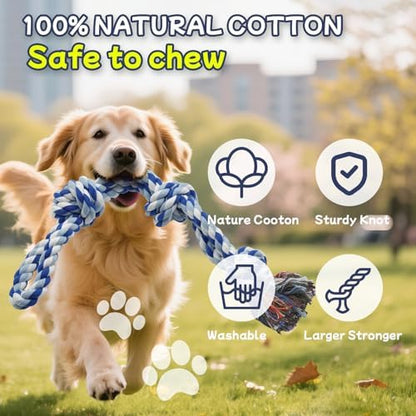 Rocfish [4 Pack] Dog Rope Toys for Aggressive Chewers, Nearly Indestructible Tug of War Toys for Large & Medium Dogs, 100% Cotton, Teeth Cleaning Chew Rope, Heavy Duty Tug of War Dog Toy for Boredom - Image 3