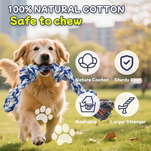 Rocfish [3 Pack] Dog Rope Toys for Aggressive Chewers, Nearly Indestructible Tug of War Toys for Large & Medium Dogs, 100% Cotton, Teeth Cleaning Chew Rope, Heavy Duty Tug of War Dog Toy for Boredom - Image 3