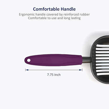 WePet Cat Litter Scoop, Non-Stick Plated Aluminum Alloy Sifter, Kitty Durable Metal Scooper, Deep Shovel, Long Handle, Kitten Pooper Lifter, Size Large, Coated Black Body with Violet Handle