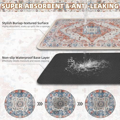 PUPTECK Dog Food Mat, Absorbent Pet Feeding Bowl Mat, Non-Slip Dog Mat for Food and Water, Quick Dry No Stains Cat Placemats Pet Supplies for Messy Drinkers, Brown 16"x24" - Image 3