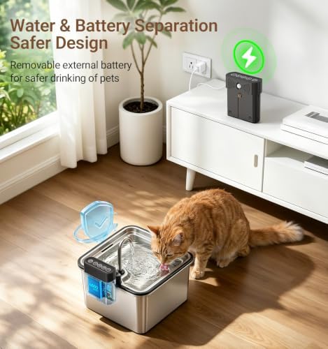 Wireless Cat Water Fountain, Water & Battery Separation, Faucet Design - Image 2