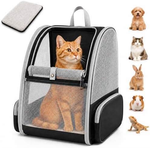 Cat Carrier Backpack for Cats and Small Dogs up to 15 lbs, Soft-Sided Foldable Pet Carrier with Breathable Mesh, Front Upper&Dual Side Entry, Support Frame, Hard Bottom for Vet Visits and Air Travel by Unknown