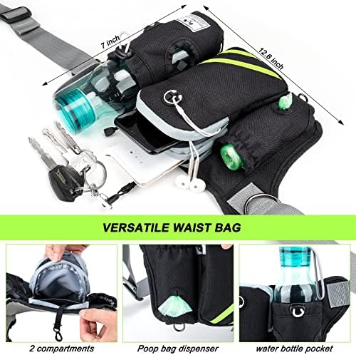 SHINE HAI Retractable Hands Free Dog Leash with Dual Bungees for 2 Dogs, Adjustable Waist Belt, Reflective Stitching Leash for Running Walking Hiking Jogging Biking Black - Green1 - Image 6