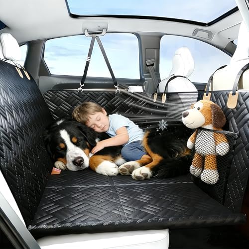 Dog Car Seat Cover, 600D Heavy Duty Waterproof Pet Back Seat Extender with Hard Bottom, Nonslip Scratch Proof Dog Hammock, Machine Washable Car Protector for Cars Trucks SUVs by Cyhczx