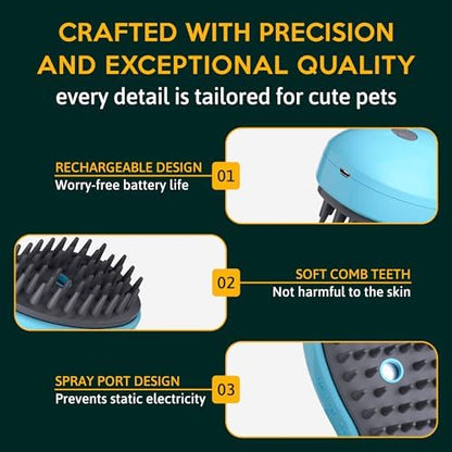 Cat Steam Brush for Shedding Pets 3 in 1 Function, Spritz Defur Comb for Kittens, Steamy Hair Rake for Long-Haired Dogs, Steamer Brush for Massage, Grooming and Removing Loose Hair - Image 3