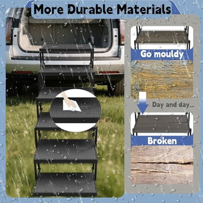 Dog Steps for Car & SUV – 6-Step Foldable Pet Stairs for Large Dogs, Non-Slip Heavy-Duty Plastic Dog Stairs, Lightweight & Portable Vehicle Access, Great Alternative to Pet Ramp for Truck - Image 5