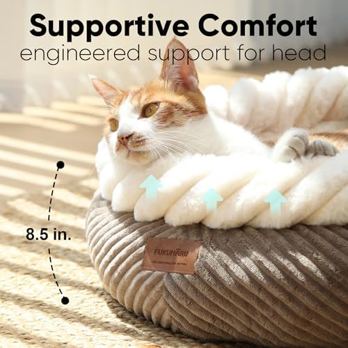 FUKUMARU Cute Round Cat Bed, Calming Donut Small Dog Beds, Washable - Image 3
