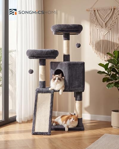 SONGMICS HOME Cat Tree, Cat Tower with Cat Cave, Scratching Ramp, Sisal Scratching Posts, Multi-Level Cat Condo for Indoor Cats, Dark Gray - Image 2