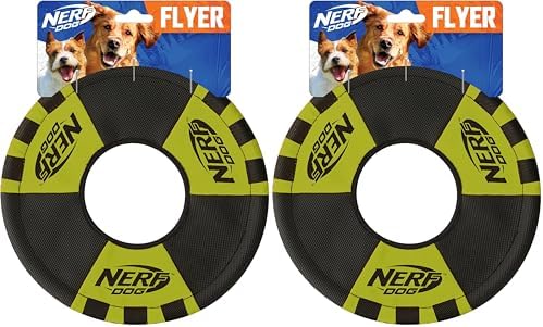Nerf Dog Trackshot Toss and Tug Ring Dog Toy, Lightweight, Durable and Water Resistant, 9 Inches, for Medium/Large Breeds, Single Unit, Green/Black (Pack of 2) by GramercyProductsInc