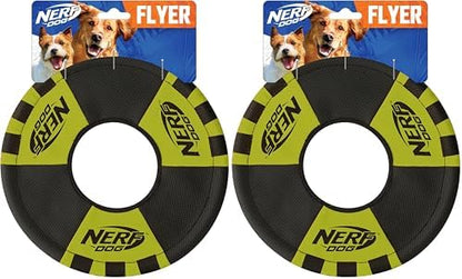 Nerf Dog Trackshot Toss and Tug Ring Dog Toy, Lightweight, Durable and Water Resistant, 9 Inches, for Medium/Large Breeds, Single Unit, Green/Black (Pack of 2) by GramercyProductsInc