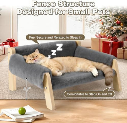 FAMIDGE Elevated Cat Couch Bed for Indoor Cats - Wooden Pet Sofa with Removable Washable Thick Cover Raised Kitty Lounge Chair Suitable for Puppy or Small Animals(Cat Sofa Light Grey) - Image 3