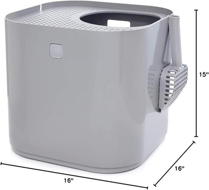 Modkat Top-Entry Litter Box - Reduces Litter Tracking, Swivel Lid for Easy Cleaning, Leak-Proof, Dog Proof - Includes Scoop & Reusable Liner Gray