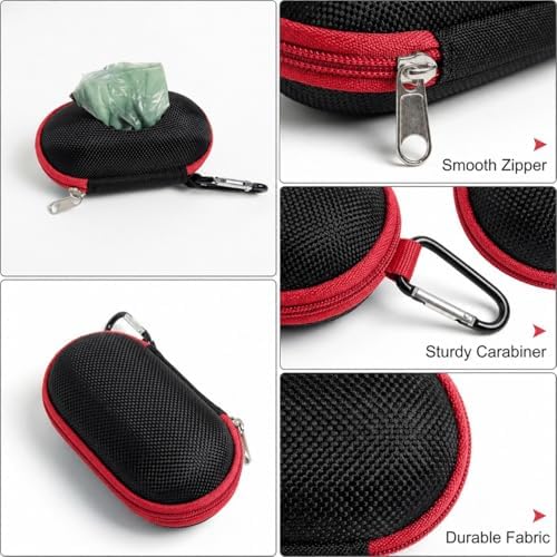 Dog Poop Bag Holder for Leash, Large Opening Easy Pull-Out Poop Bag Dispenser with Used Waste Bag Carrier, Compatible with Any Retractable Leash, Includes 15 Unscented Doggy Poo Bags (Red) - Image 3
