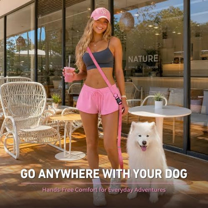 Hands Free Dog Leash,Galaxy Reflective, Crossbody Dog Leash,Pink - Image 6