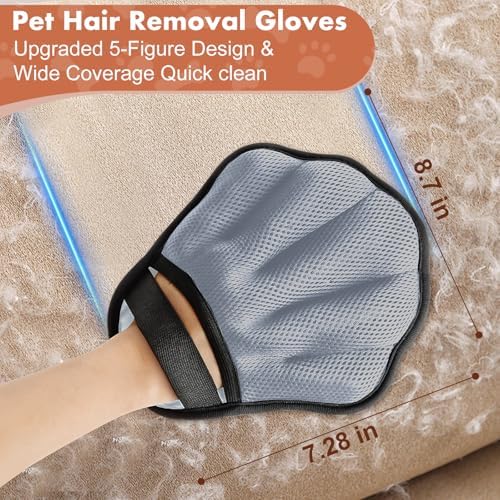 Pet Hair Removal Glove, Electrostatic Pet Hair Remover Glove for Cats & Dogs, Pet Hair Remover Tool for Laundry, Couch, Carpet, Car Seat - Upgraded Five-Finger, Reusable, Grey+Grey - Image 5